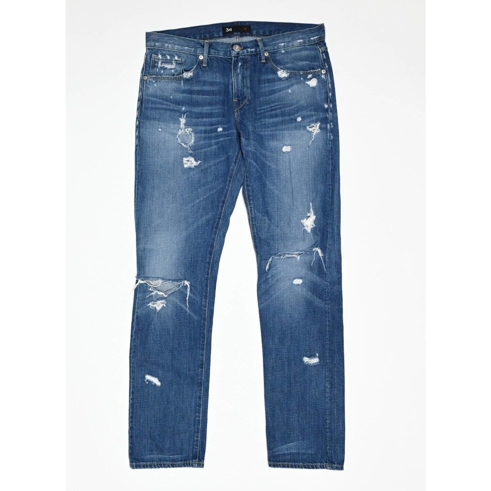 3X1 W2 Mid Rise Distressed Slim Straight Leg Selvedge Denim Jeans